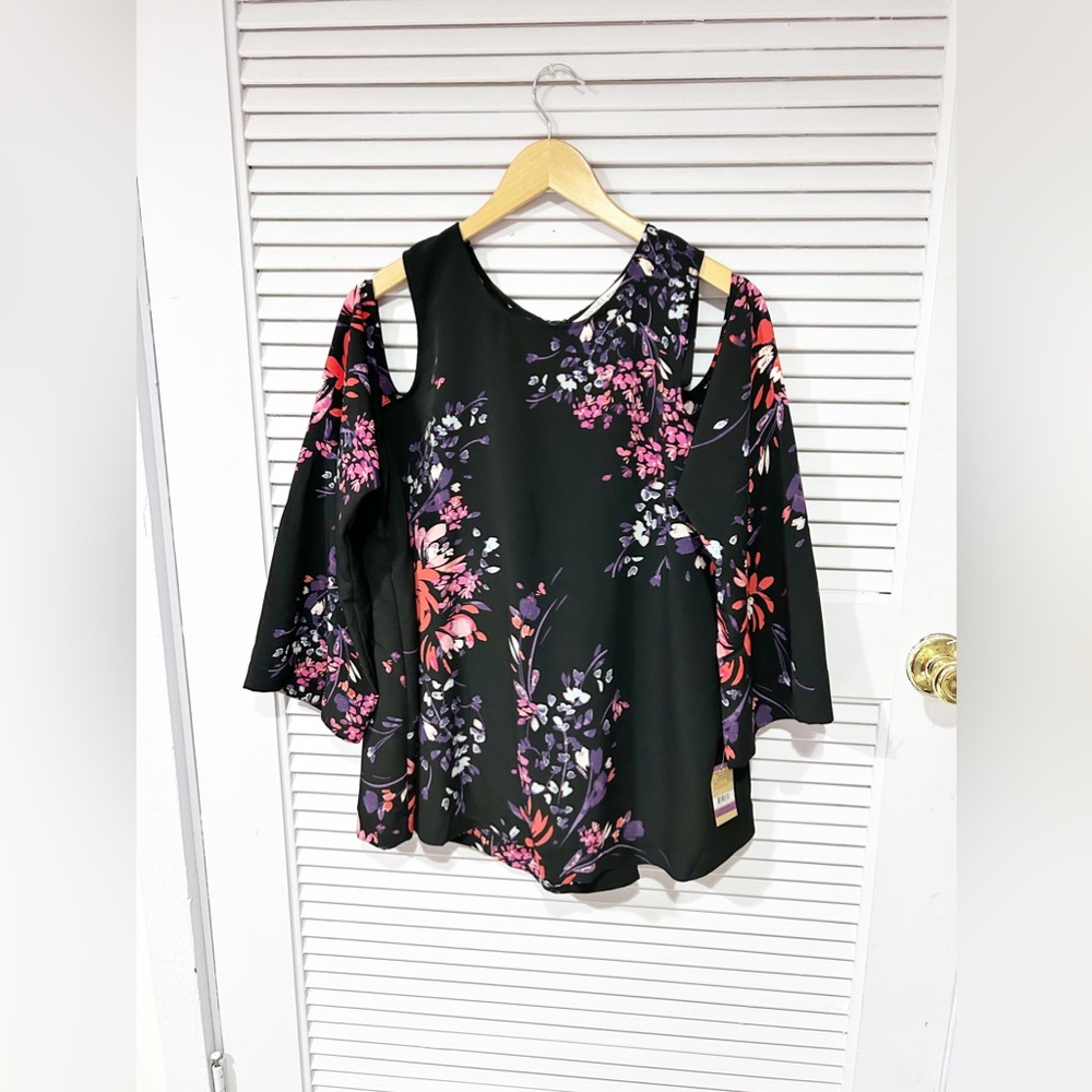Rachael Roy Floral  print Cold shoulder Tie Back Flowy Blouse Size XXL NWT